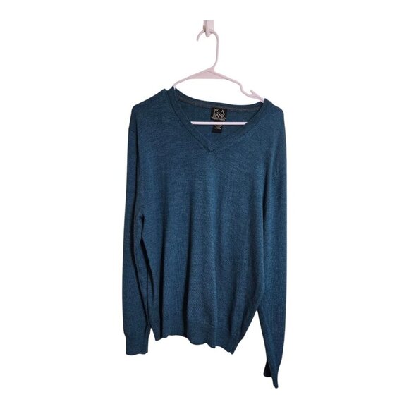 Jos A Bank Sweater Men L Blue Merino Wool V Neck Minimalist Career Preppy